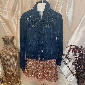 GENTLY USED - Justice Jean Jacket W/ Rhinestone Embellishments, Girls Sz 8/10